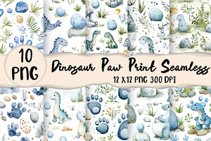 Cute Dinosaur Paw Print Seamless, a Seasonal Illustration by Daily.Designs