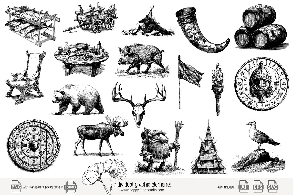 100 line art Viking clip art, a Person Illustration by Poppy Lane Studio (Photo 2 of 12)