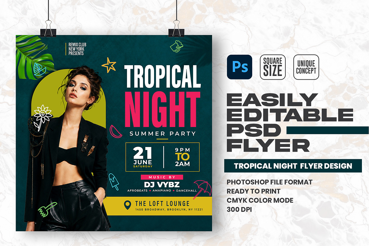 Tropical Night PSD Template Flyer, a Flyer Template by Shajib Shikder (Photo 1 of 2)