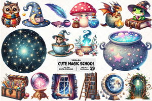 Cute Magic School Watercolor Clipart, an Illustration by Pixels.Craft