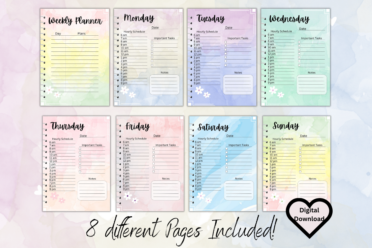 Weekly Planner Digital Download PNG, a Stationery Template by Pixels N Bows