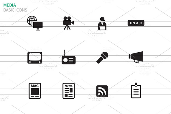 Media Icons On White