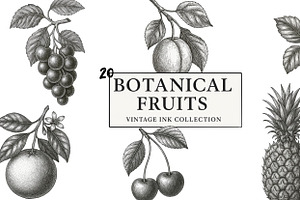 20 Botanical Fruits Vintage Ink, a Food Illustration by Virgo Studio