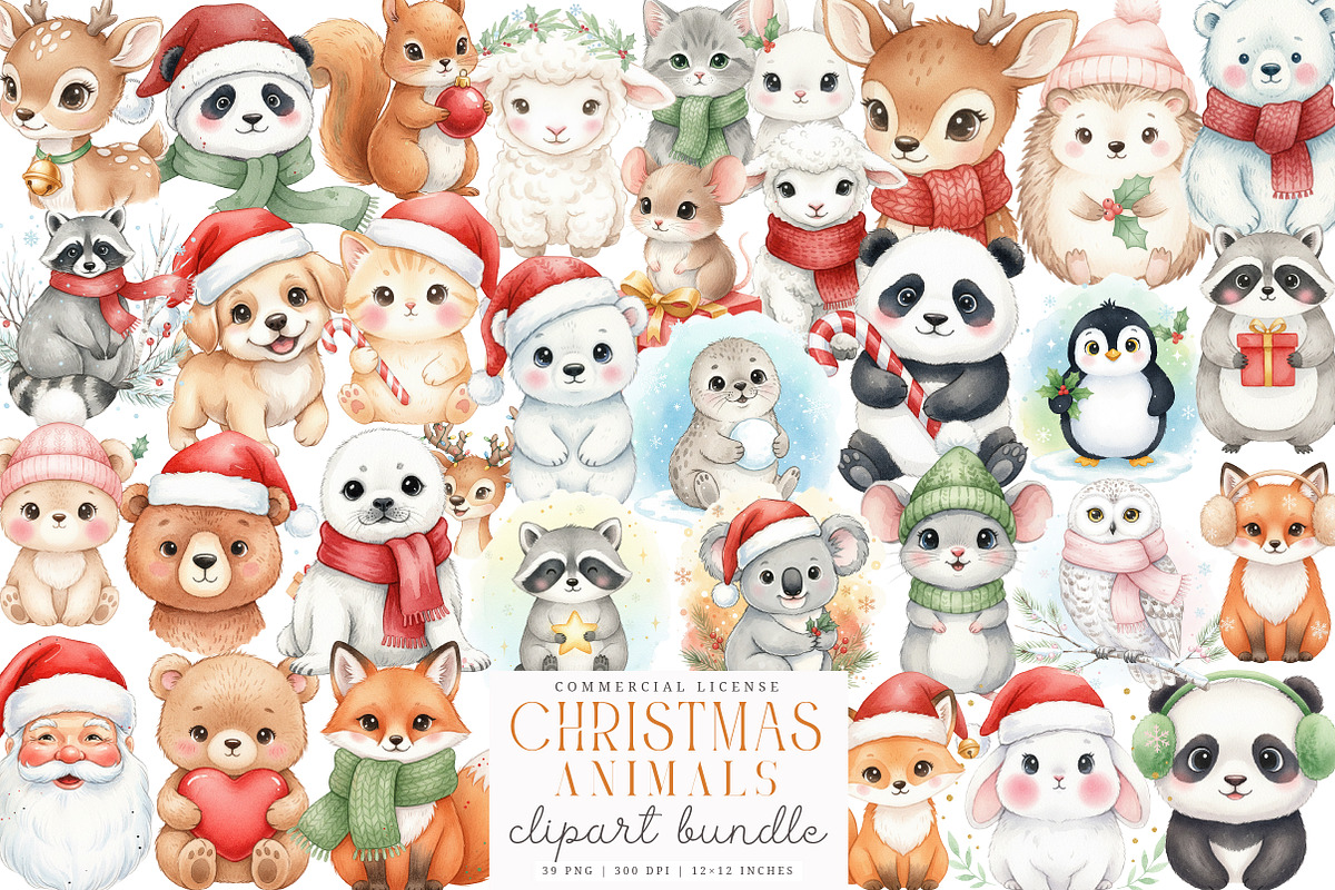 Watercolor Christmas Animal Clipart, an Illustration by SinaCreation (Photo 1 of 7)