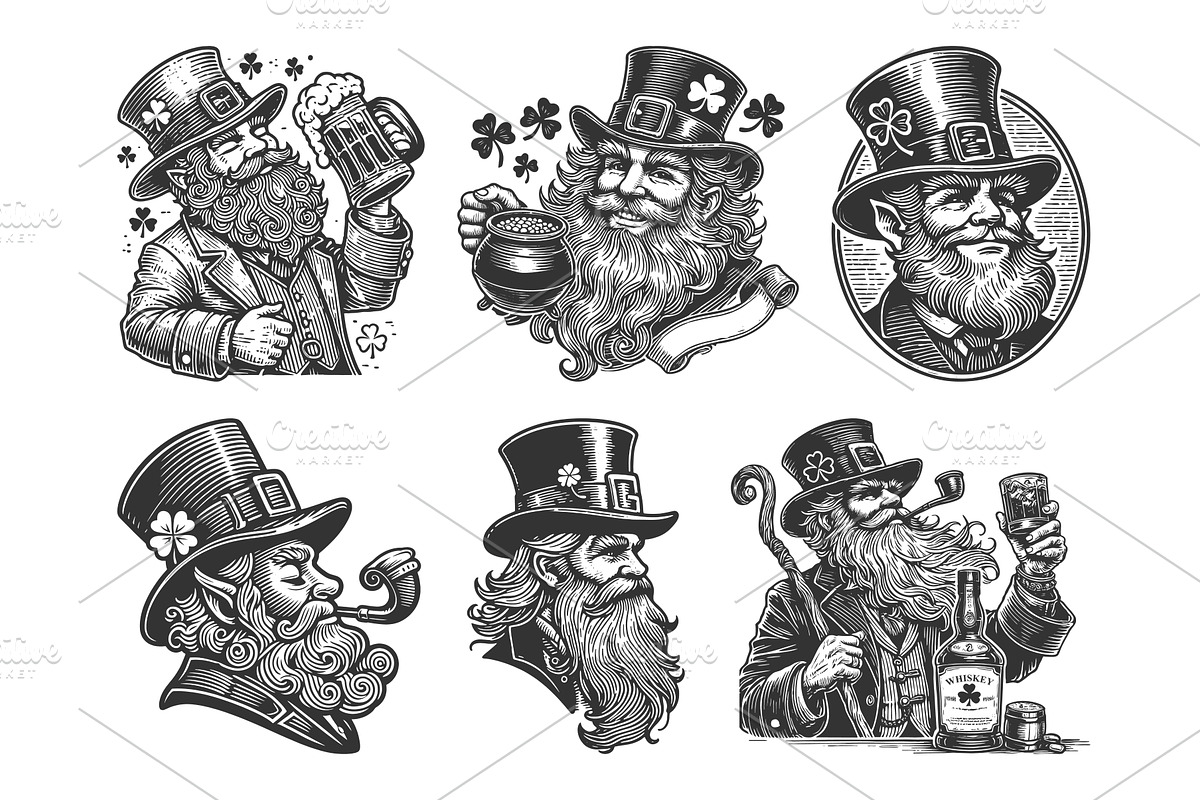 Leprechauns with Beer and Pipes, a Person Illustration by AlexArt