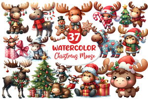 Kawaii Christmas Moose Clipart, an Illustration by Dream Creation