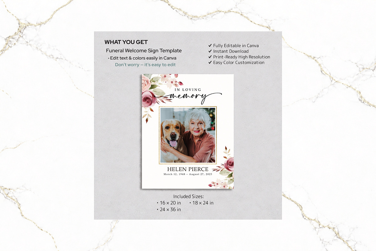 Funeral Welcome Sign Canva FR008, a Poster Template by TyphoonStudio (Photo 2 of 8)