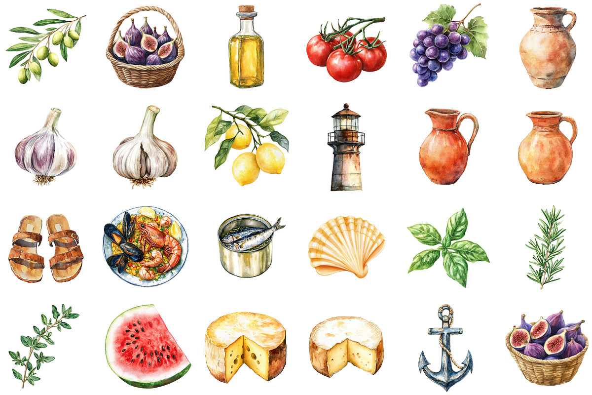 Mediterranean Watercolor Clipart, an Illustration by Sublimation Artist (Photo 2 of 6)