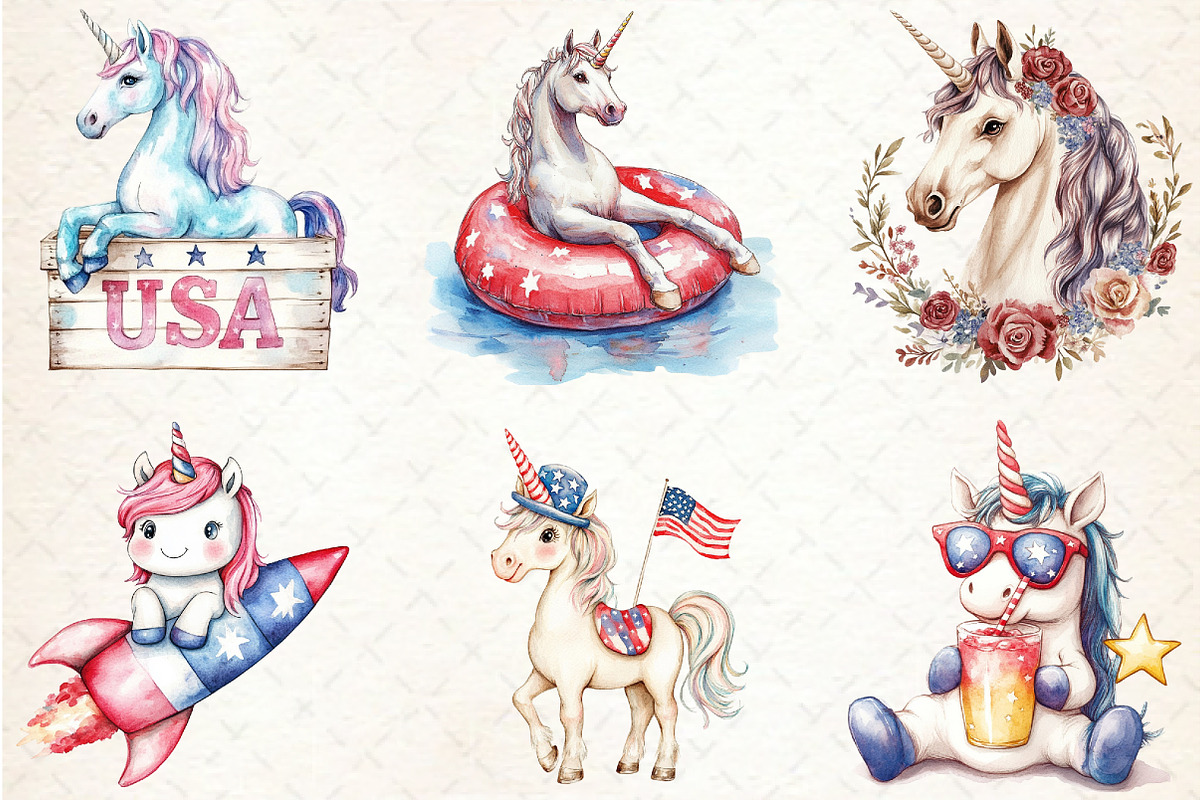 Patriotic Unicorn PNG Clipart, an Illustration by Libby Wishes (Photo 5 of 6)