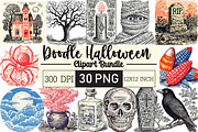 Watercolor Doodle Halloween Clipart, an Illustration by Black Bird Studio (Thumbnail 1 of 6)