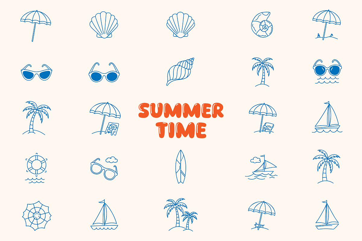 Summer Doodle Icon Collection, a Decorative Illustration by MkStudio
