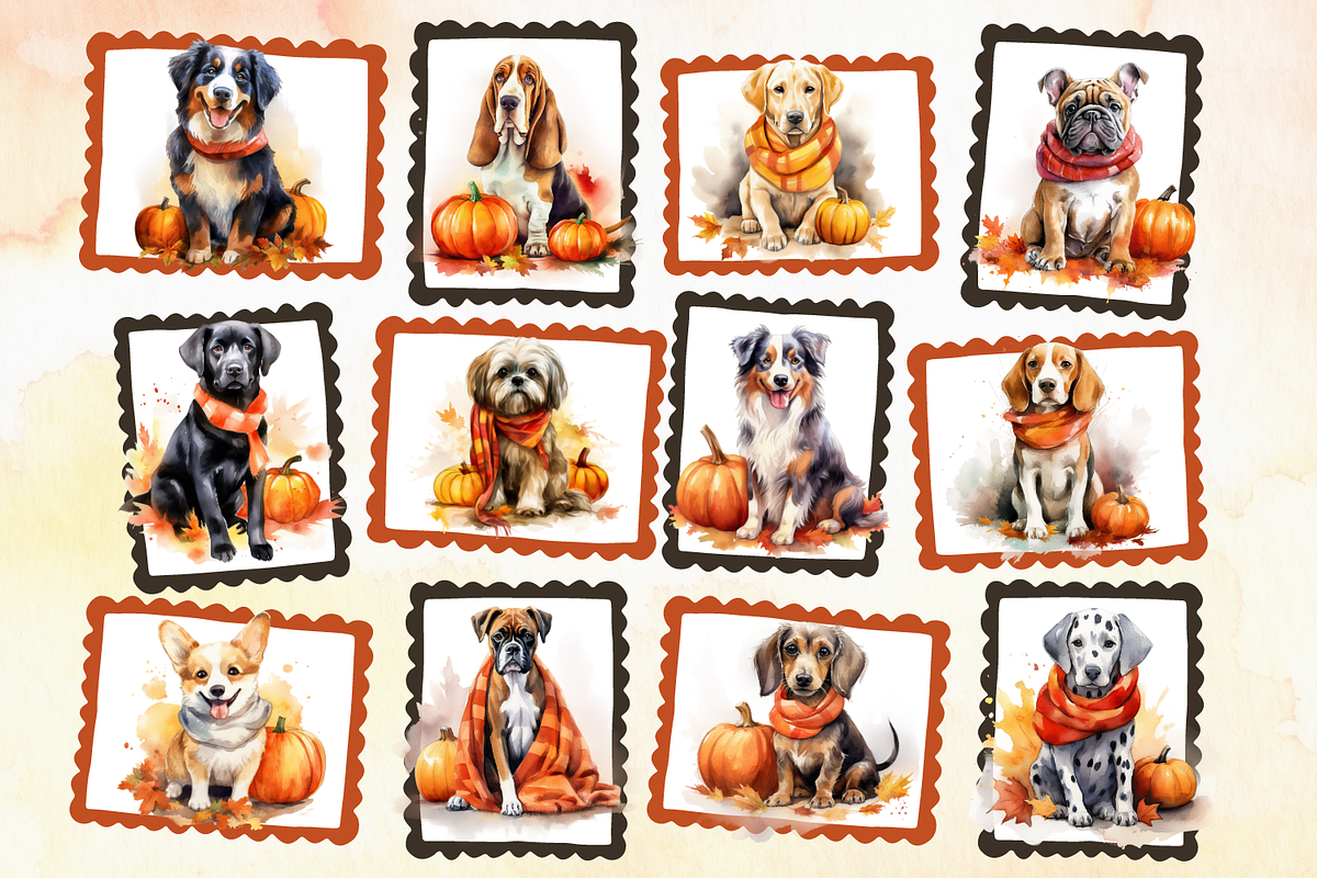 Fall Dogs With Pumpkins Watercolor, an Animal Illustration by Whimsy & Wishes (Photo 4 of 6)