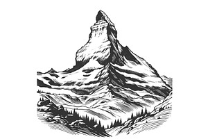 Matterhorn mountain engraving vector, an Illustration by AlexArt