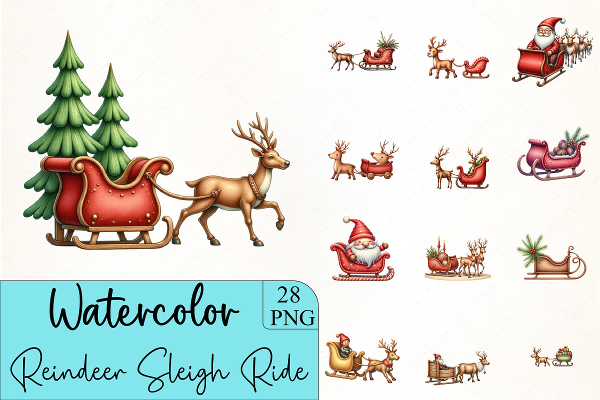 Reindeer Sleigh Ride Clipart, an Illustration by CrexoraLab (Photo 1 of 5)