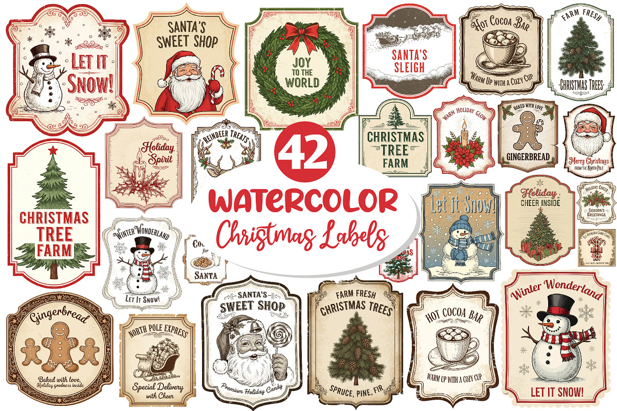 Vintage Christmas Labels Sublimation, an Illustration by Dream Creation (Photo 1 of 8)