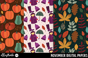 November Digital Paper Fall Patter