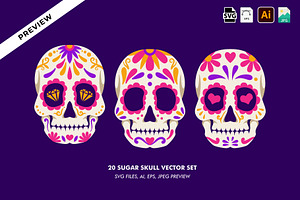 Colorful Sugar Skull Vector Set