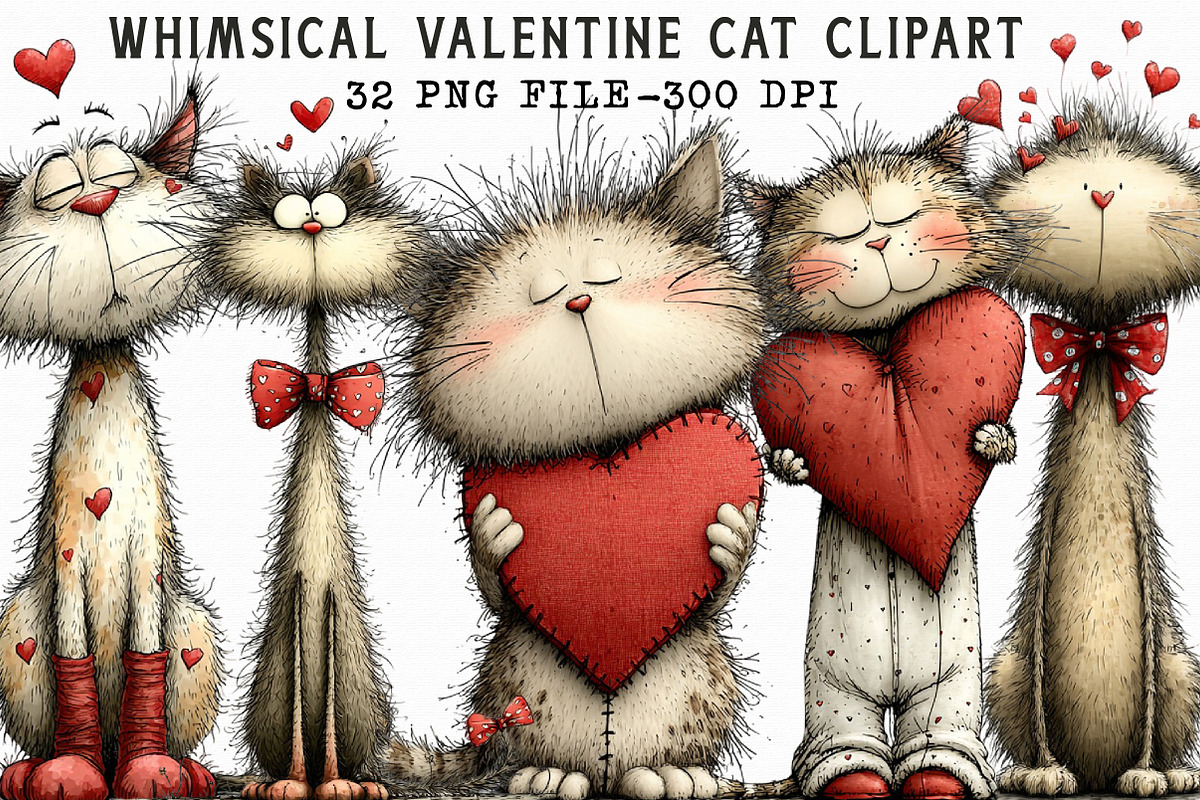 Whimsical Valentine Cat Clipart, an Illustration by Libby Wishes (Photo 1 of 6)