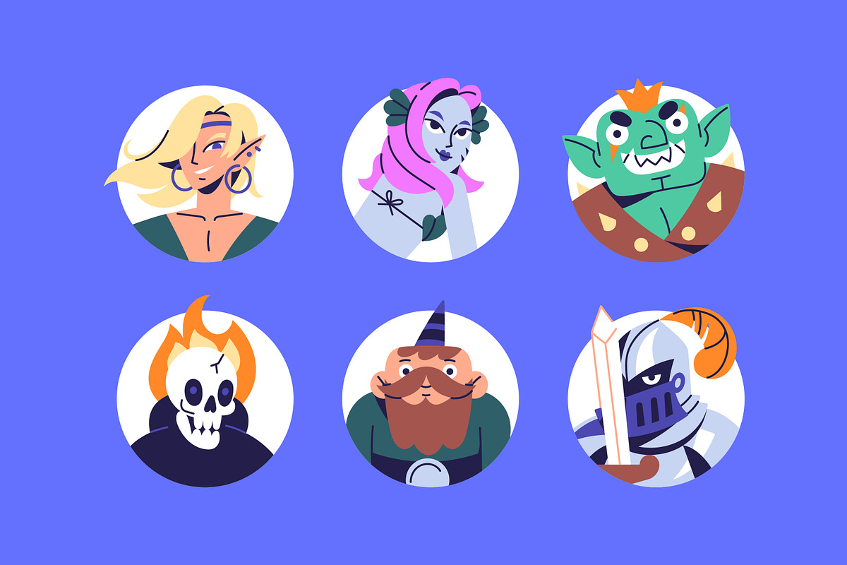 Fantasy characters avatars set, a Person Illustration by PaperTrident (Photo 2 of 5)
