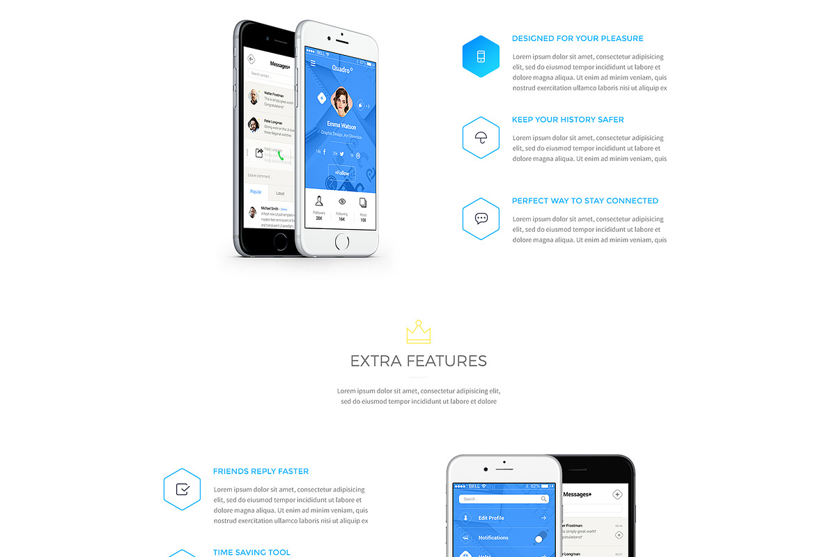 Quadro App - Mobile App PSD Template, a Landing Page Template by Spartak Vee (Photo 5 of 10)