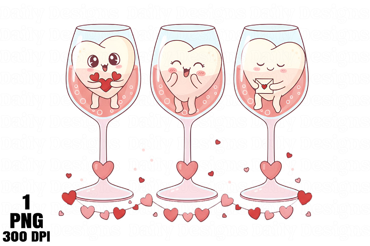Kawaii Hearts in Wine Glasses PNG, an Illustration by Daily.Designs (Photo 1 of 5)