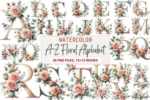 A-Z Floral Alphabet Clipart, an Illustration by DreamArtGraphic