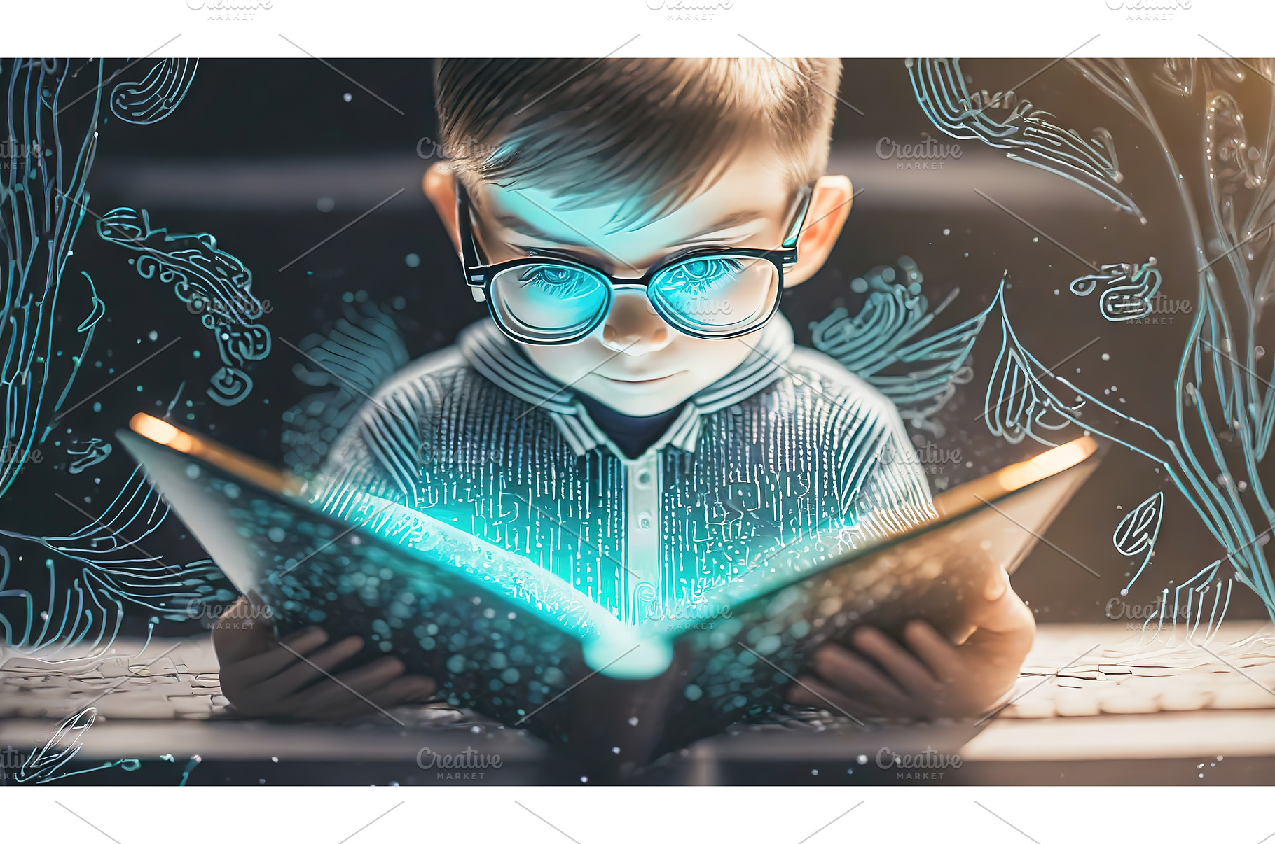 Young boy wearing glasses reading an, a Technology Photo by Igor Tichonow