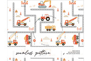 Construction Truck Seamless Pattern, a Pattern Graphic by Milatoo (Thumbnail 1 of 4)