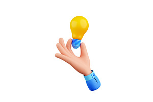 3d Render Hand With Light Bulb