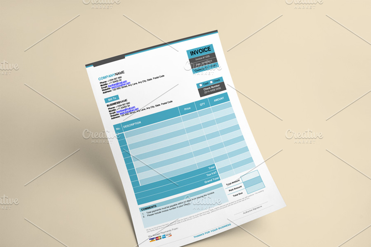 MS Word Invoice Template (5 Colours), a Stationery Template by WonderShop (Photo 4 of 6)