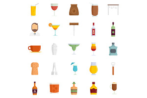 Bartender Icons Set Flat Vector