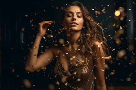 Young woman dancing surrounded gold, a Person Photo by Lopatin Photo