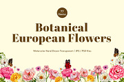 Botanical European Flower Watercolor, an Object Illustration by CreativeValuation (Thumbnail 1 of 13)