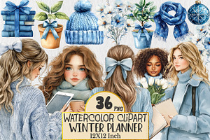 Watercolor Winter Planner Clipart, a Seasonal Illustration by Rose Art