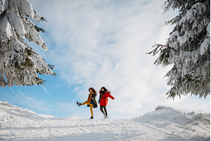 Two female friends walking in winter, a Sports & Recreation Photo by HalfPoint