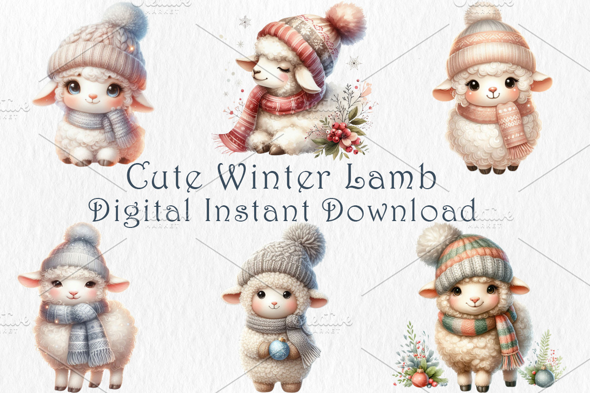 Cute Christmas Sheep Clipart, a Seasonal Illustration by GalaDesign03 (Photo 3 of 6)