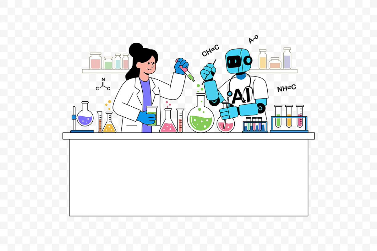 AI Robot and Scientist Doing Lab, a Technology Illustration by Partikusi Design (Photo 3 of 3)