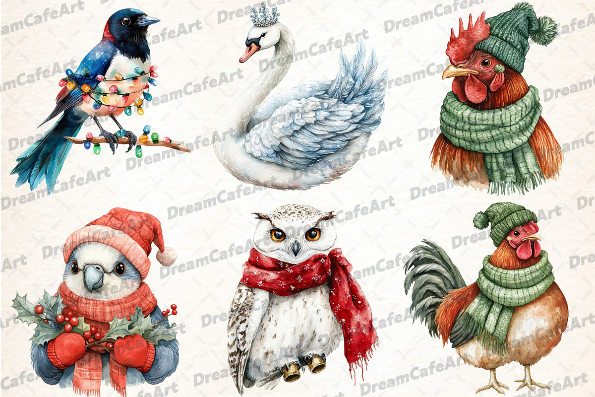 Christmas Birds Sublimation Clipart, an Illustration by DreamCafeArt (Photo 3 of 7)