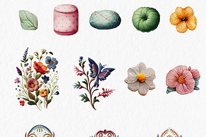 Embroidery Watercolor Clipart PNG