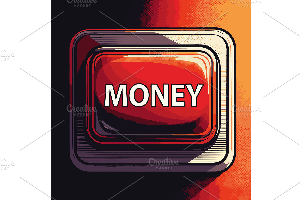 Red Money Button Pop Art vector, a Finance Illustration by AlexArt