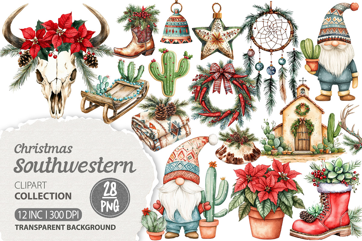 Southwestern Christmas Clipart, an Illustration by Dream Creation (Photo 1 of 6)