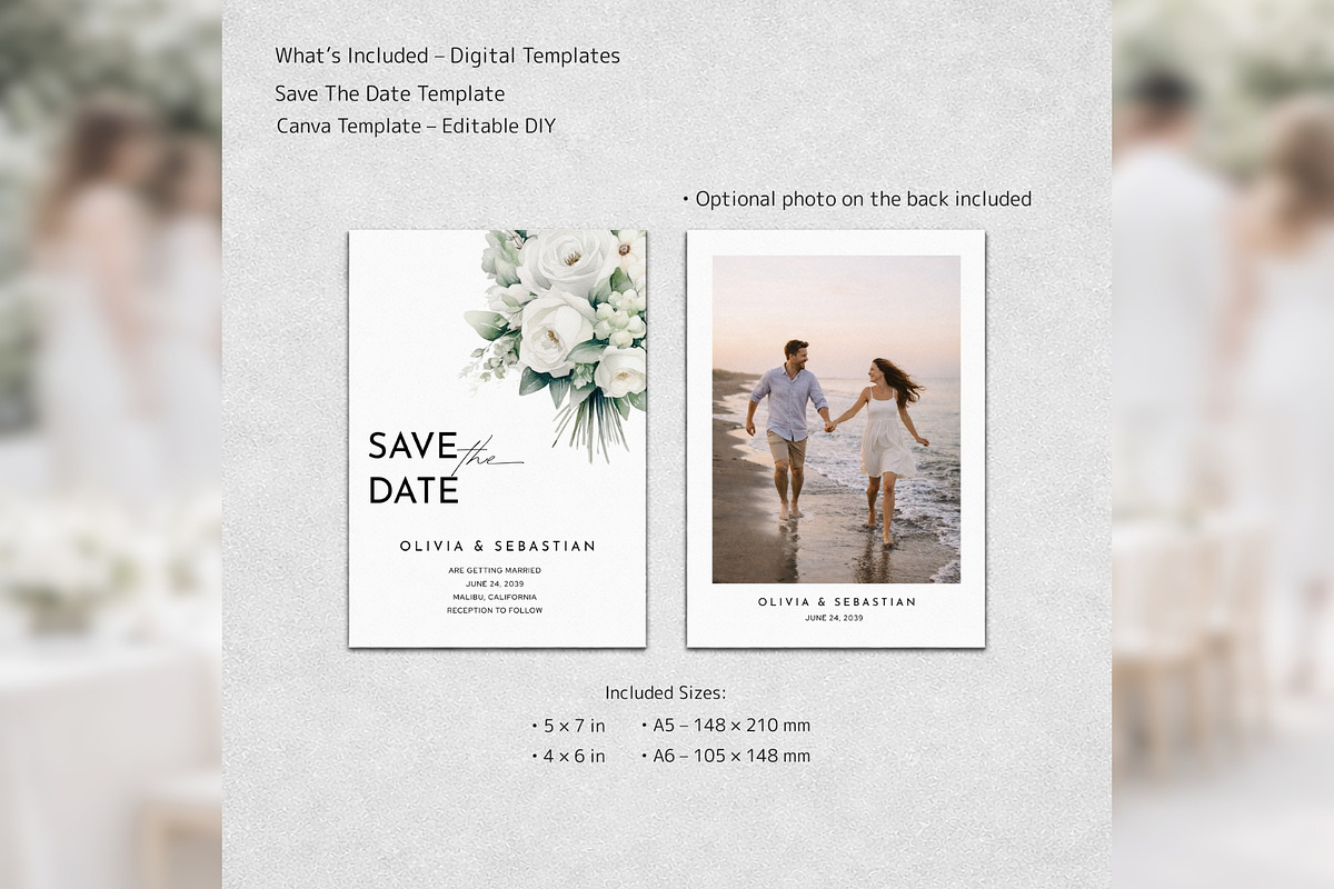 WhiteFloral Save the Date CanvaBD012, an Invitation Template by TyphoonStudio (Photo 2 of 9)