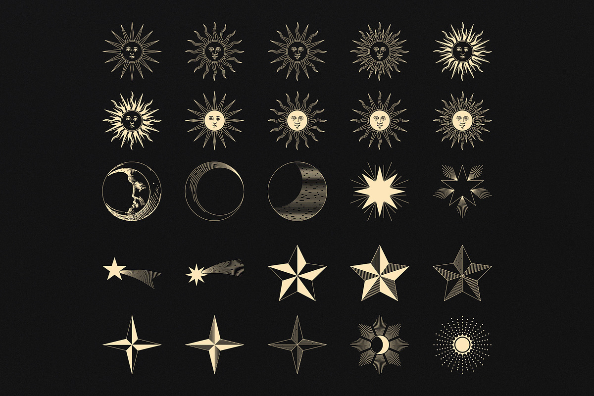 Sunburst, Sun, Moon & Stars vectors, an Illustration by jessicamdesign (Photo 5 of 8)