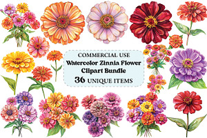 Watercolor Zinnia Flower Clipart, an Illustration by Craft Nest