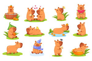 Cartoon capybara. Kawaii capibara, an Animal Illustration by Stock-Smart-Start