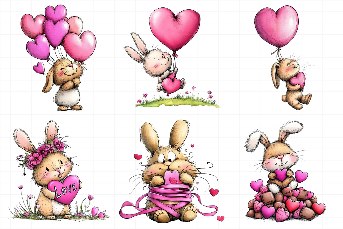 Cute Funny bunny Valentine's Day Cli, an Illustration by Daily.Designs (Photo 3 of 5)