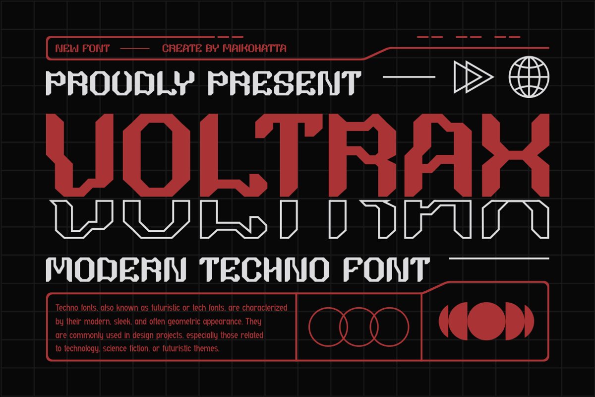 Voltrax - Modern Techno Font, a Sans Serif Font by MaikoHatta (Photo 1 of 8)