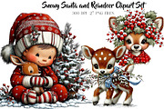 Snowy Santa and Reindeer Clipart, a Seasonal Illustration by CreationArt (Thumbnail 1 of 5)
