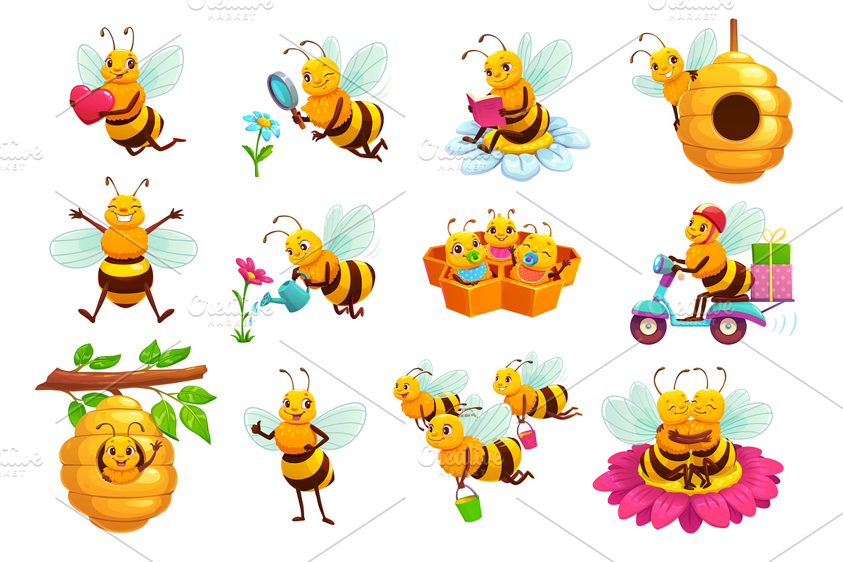 Cartoon cheerful honey bees, an Animal Illustration by Vector Tradition