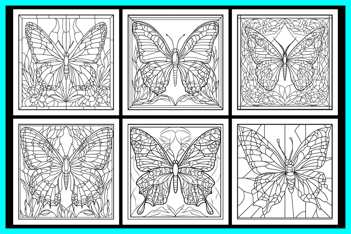 Stained Glass Butterfly Coloring Pag, an Animal Illustration by protabsorkar11 (Photo 4 of 6)